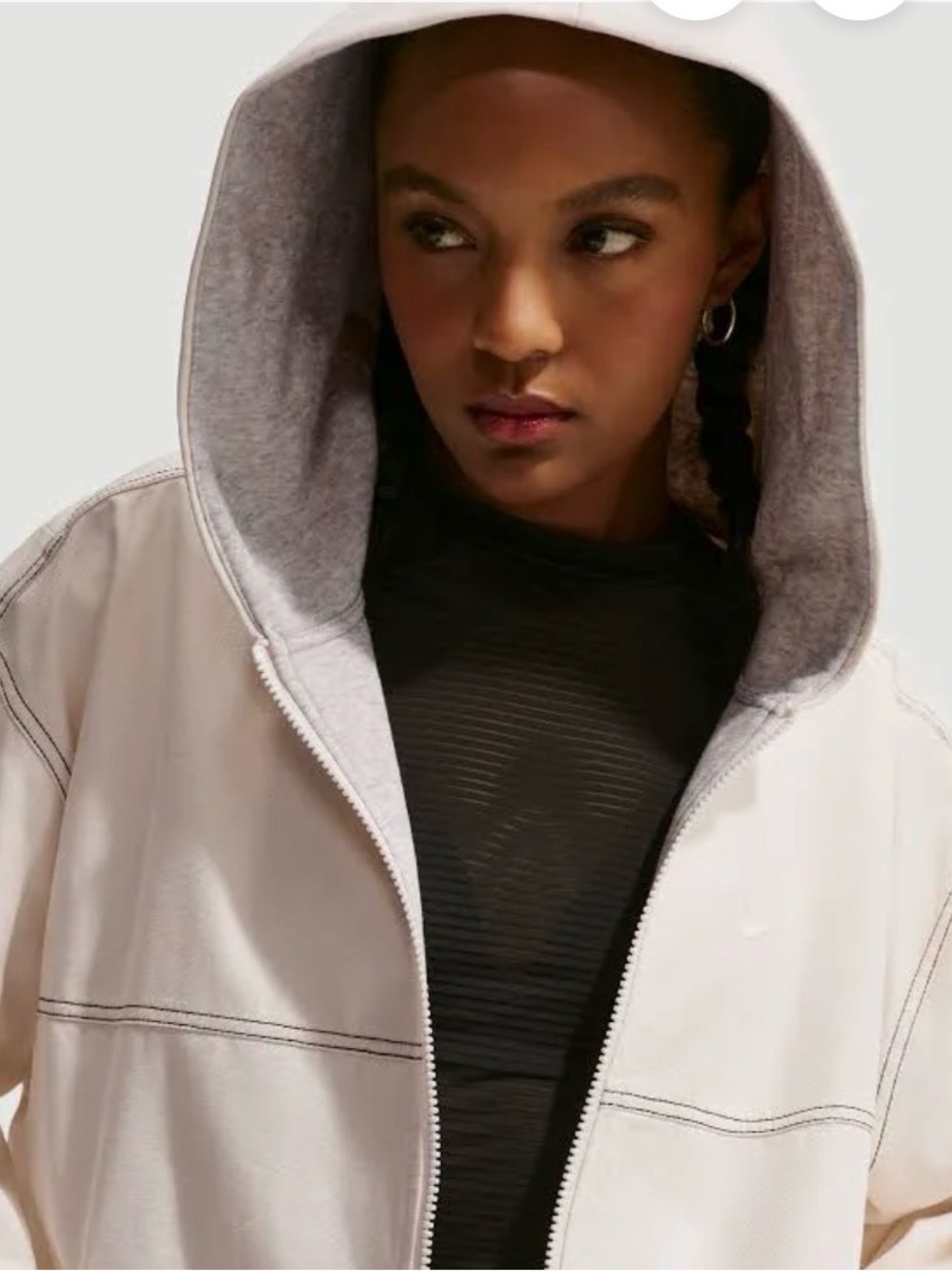 Nike Ivory Canvas Hooded Zip Bomber Jacket Streetwear Grey Sweater Interior L